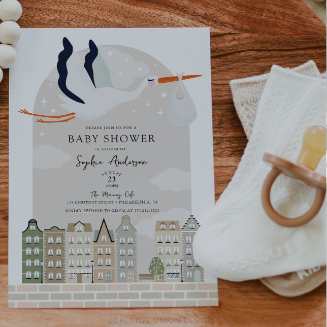Invitation Baby shower Boho Stork Livraison Spéciale Saupoudr (Boho Baby Shower Stork)