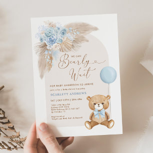 Invitation Baby shower Boho Teddy Bear Balloon Pampas Boy