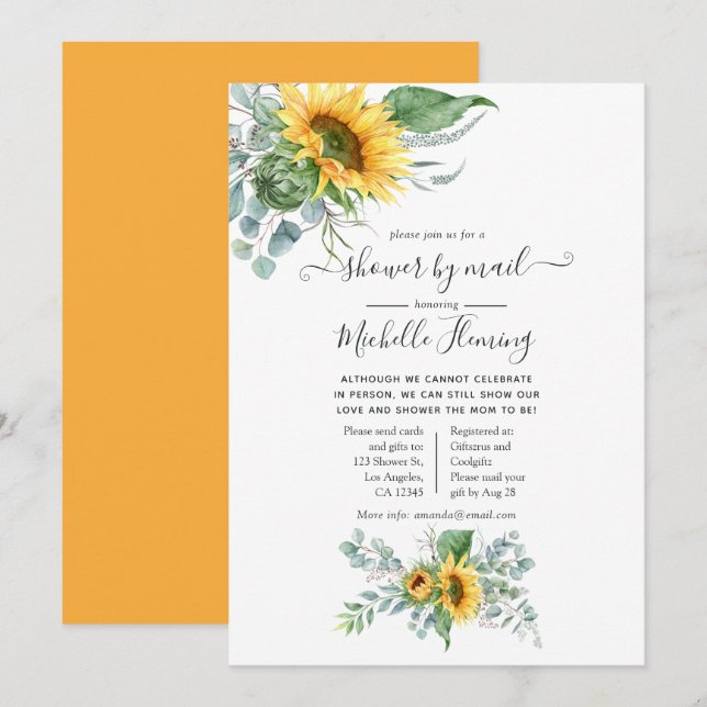 Invitation Baby Shower Boho Tournesol Eucalyptus par courrier (Devant / Derrière)