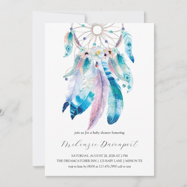 Invitation Baby shower Boho Turquoise et Purple Dreamcatcher (Devant)