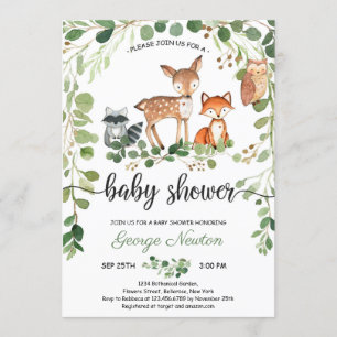 Invitation Baby shower boho verdoyant des animaux des bois