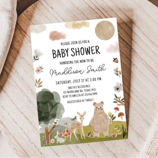 Invitation Baby shower Boho Woodland (Boho Woodland Animals Baby Shower Invitation)