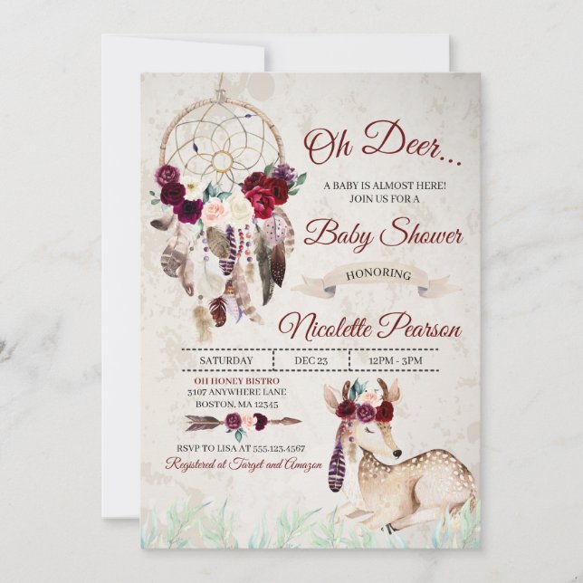 Invitation Baby shower Boho Woodland Dreamcatcher (Devant)