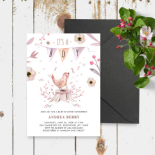 Invitation Baby shower Boho Woodland Forest Bird