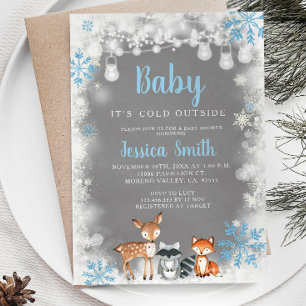 Invitation Baby shower Bois Bleu d'hiver