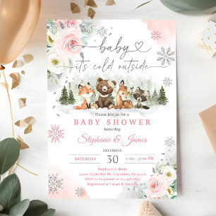Invitation Baby Shower Bois de Winter Rose Pâle