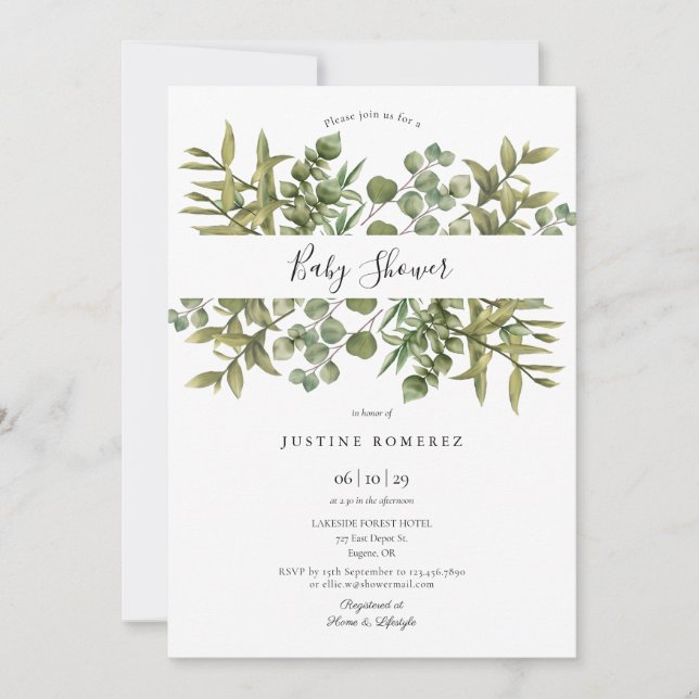 Invitation Baby Shower Bois d'Eucalyptus Verdure (Devant)