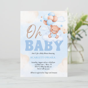Invitation Baby shower bois ours mignon bleu