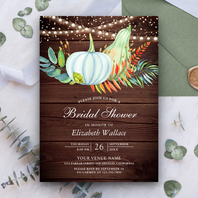 Invitation Baby Shower Bois Rustique Citrouille Blanche (Créateur téléchargé)