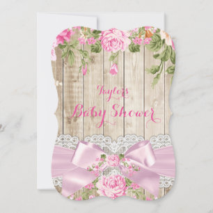 Invitation Baby Shower Bois Rustique Dentelle Rose Floral