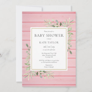 Invitation Baby Shower Bois Rustique Rose