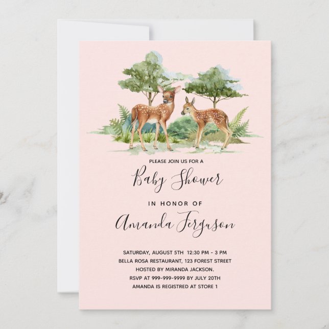 Invitation Baby shower boisé animaux de la forêt cerf rousse (Devant)