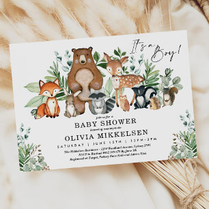 Invitation Baby shower boisé branché Animaux forestiers Boy