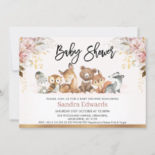 Invitation Baby shower boisé floral d'or