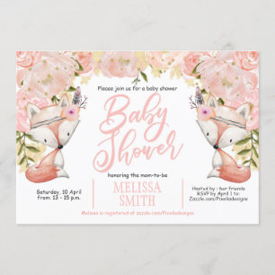 Invitation Baby shower boisé, Floral, Renard, Baby shower