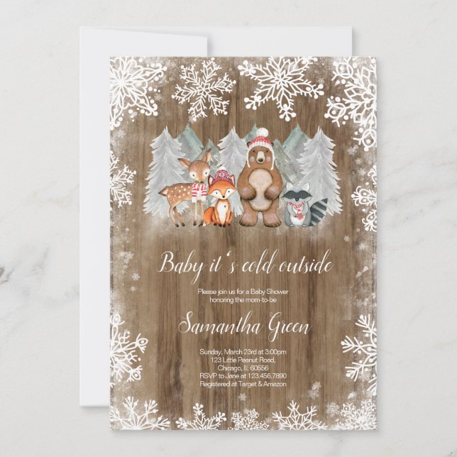 Invitation Baby shower boisé rustique (Devant)