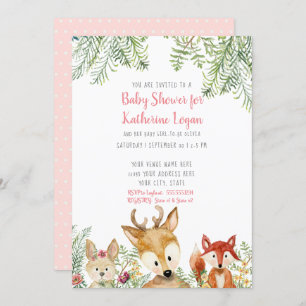 Invitation Baby shower Boisés Animaux Boho Deer Fox Bunny