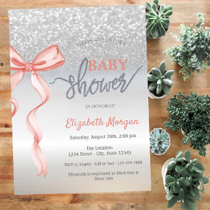 Invitation Baby shower Bokeh Parties scintillant en argent ro
