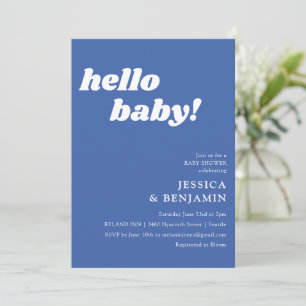Invitation Baby shower Bonjour simple français bleu