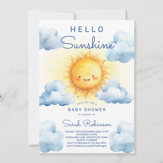 Invitation Baby Shower Bonjour Soleil (Devant)