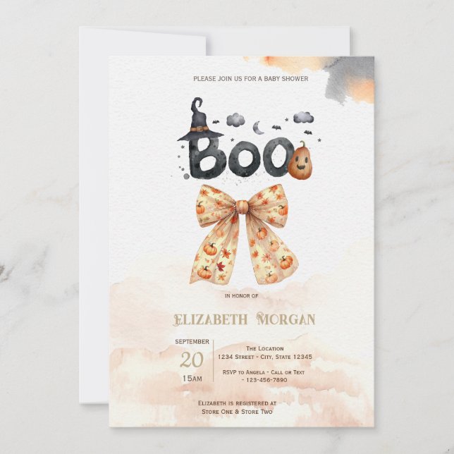 Invitation Baby shower Boo Bow Citrouille de la belle automne (Devant)