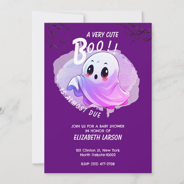 Invitation Baby shower Boo Halloween Deep Purple Theme Party (Devant)