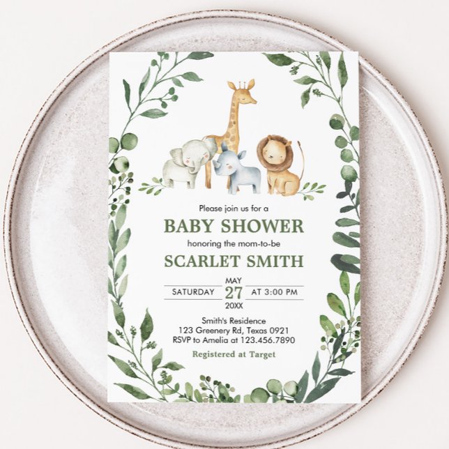 Invitation Baby-Shower Botanique Animaux de la Forêt  (Woodland Animals Baby Shower Invitation)