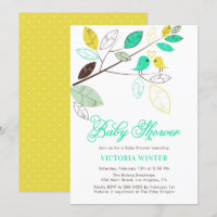 Baby shower botanique aux oiseaux jaunes et aquati