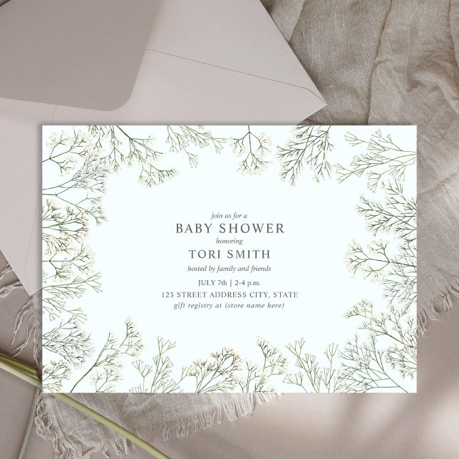 Invitation Baby shower botanique bleu pâle pour bébé (Créateur téléchargé)