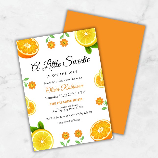 Invitation Baby shower botanique citron orange agrumes (Lemon Orange Citrus Botanical Baby Shower Invitation )
