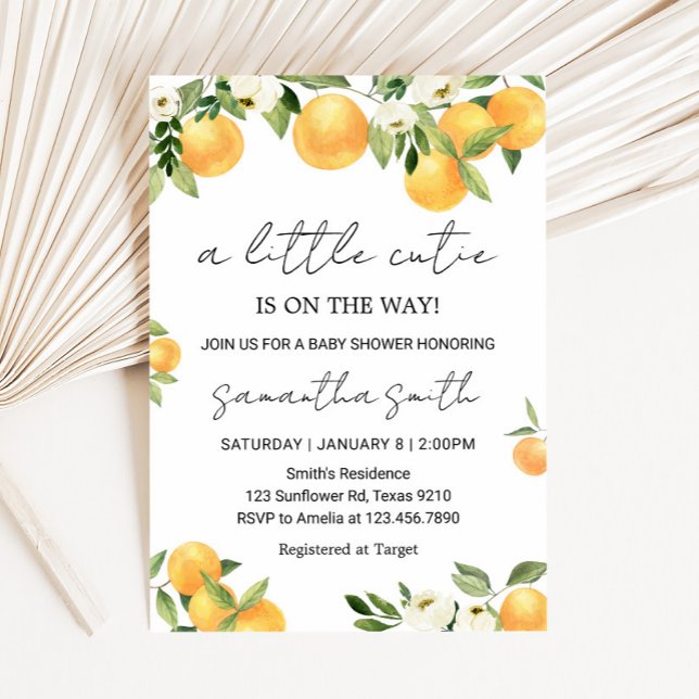 Invitation Baby shower Botanique Citrus Orange Little Cutie (Little Cutie Botanical Citrus Orange Baby Shower Invitation
)