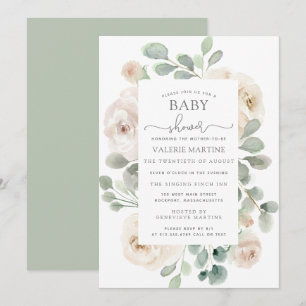 Invitation Baby shower botanique de Rose blanche