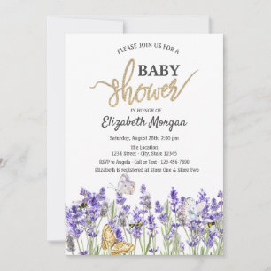 Invitation Baby shower botanique des papillons Lavander