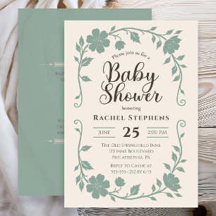 Invitation Baby shower botanique élégant au vert sauge neutre