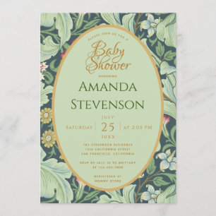 Invitation Baby shower botanique Gold Green Feuilles Leiceste