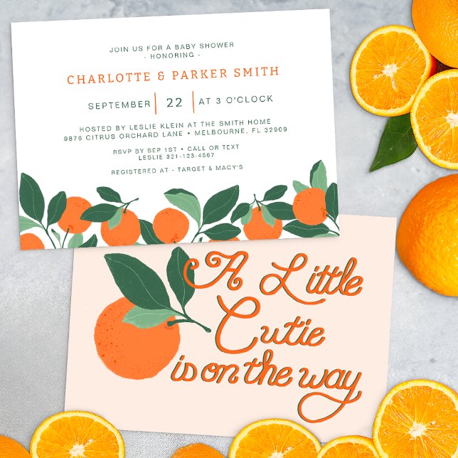 Invitation Baby shower botanique Little Cutie Citrus (Cutie Baby Shower Invite)