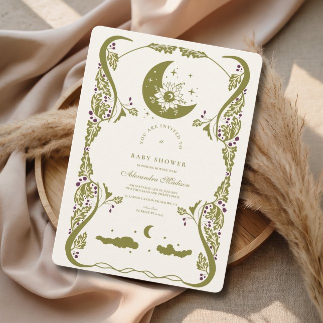Invitation Baby Shower Botanique Lune Rétro (Créateur téléchargé)