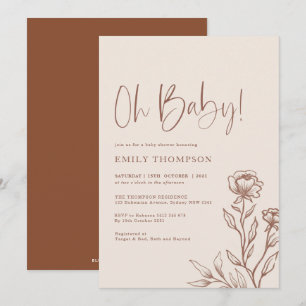 Invitation Baby shower botanique minimaliste en terre cuite