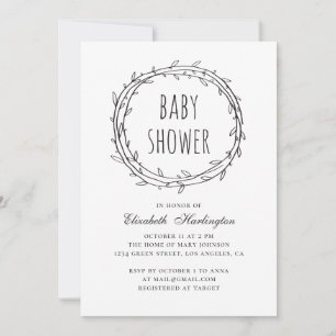 Invitation Baby shower botanique moderne noir et blanc