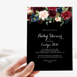 Invitation Baby shower botanique noir rustique