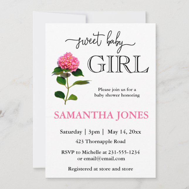Invitation Baby shower botanique romantique rose (Devant)
