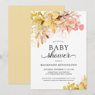 Invitation Baby shower botanique rose-jaune