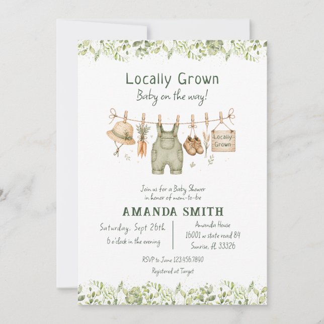 Invitation Baby Shower Botanique Rustique de Nourrisson Né Lo (Devant)