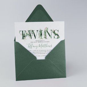 Invitation Baby shower botanique Tropical de verdure Twins
