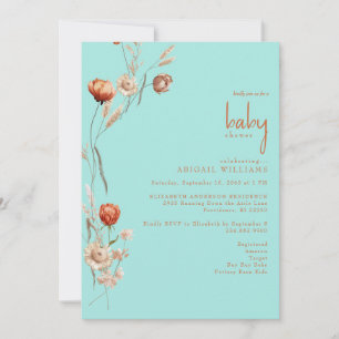 Invitation Baby shower Botanique Turquoise Centré
