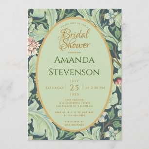 Invitation Baby Shower Botanique Vert Menthe Doré Vintage