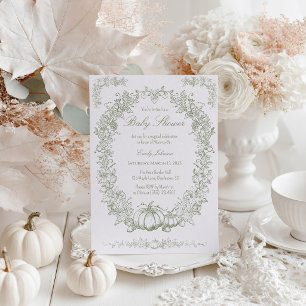 Invitation Baby Shower Botanique Vintage Automne Chêne et Cit