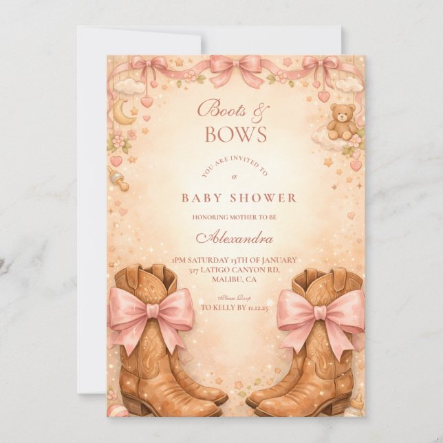 Invitation Baby Shower Bottes Et Rubans (Devant)