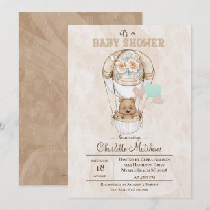 Invitation Baby shower Boulon Beige Bear Hot Air