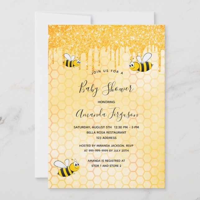 Invitation Baby shower bourdon abeilles parties scintillant o (Devant)